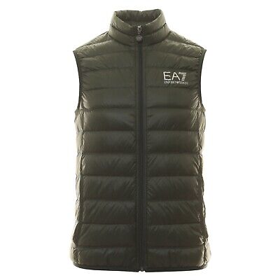 EA7 Down Gilet Khaki Green Waistcoat With Silver EA7 Logo With Pouch Size S BNWT