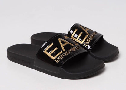 Emporio Armani EA7 Black & Gold Logo Sliders