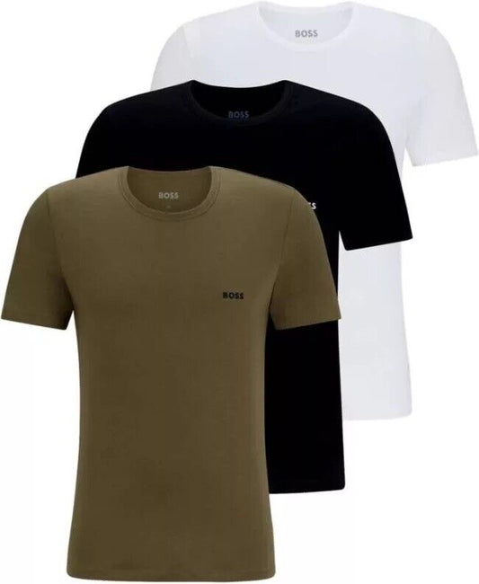 Men's Hugo Boss 3 Pack T-Shirts Khaki/Black/White