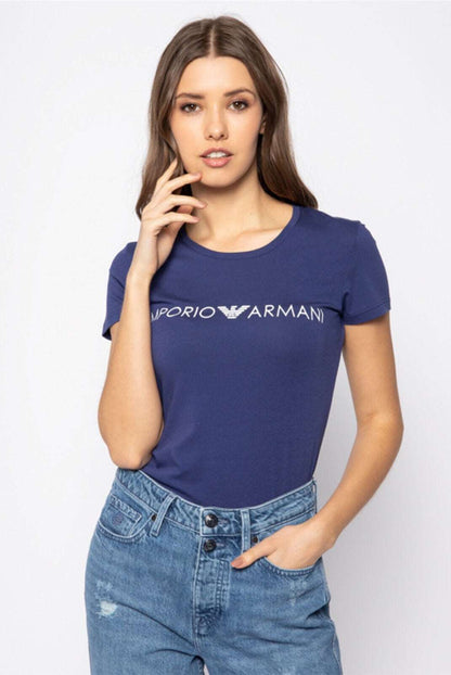 Emporio Armani Indigo Blue T-Shirt with Large Signature Logo