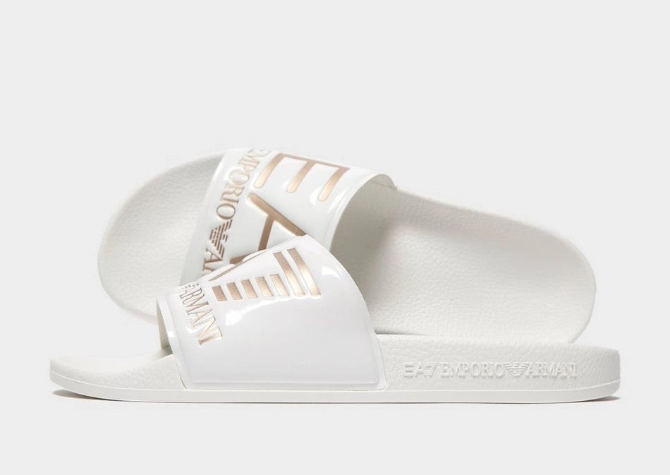 Emporio Armani EA7 White/Gold Logo Sliders