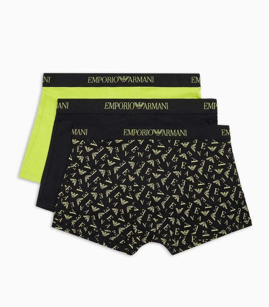 Emporio Armani 3 Pack Cotton Black & Lime Trunks