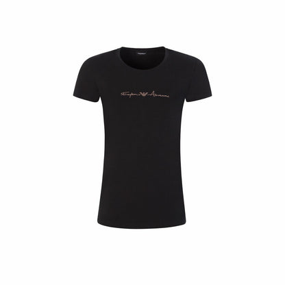 Women's Emporio Armani Rose Gold Logo Black T-Shirt