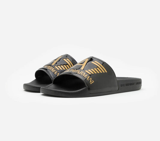 Emporio Armani EA7 Black & Gold Logo Sliders