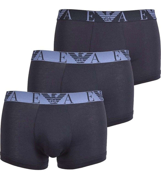 Emporio Armani 3 Pack Bold Monogram Stretch Cotton Navy Trunks